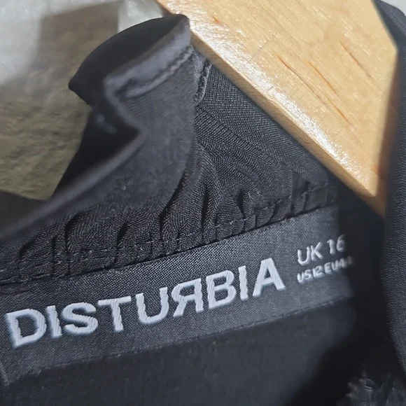 Disturbia Pintuck Rufflw Black Long Sleeve Ruffle- Jumpsuit Size 12 Belt Missing - Picture 7 of 13